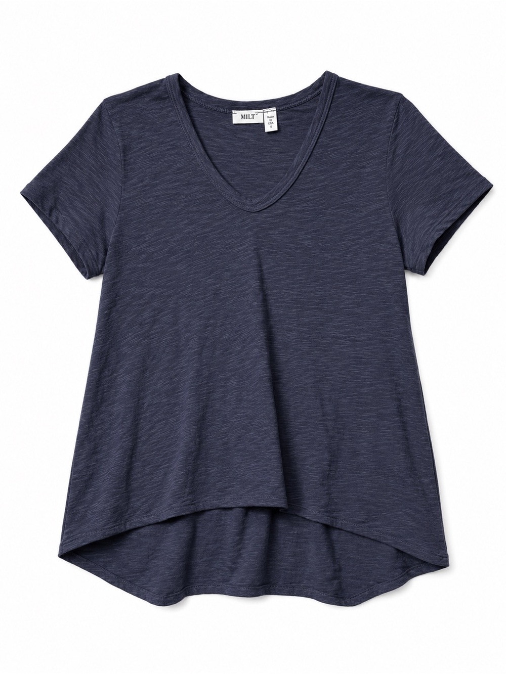 Wilt Slub Knit Deep V Neck Asymmetrical Hem Tee Blue Medium